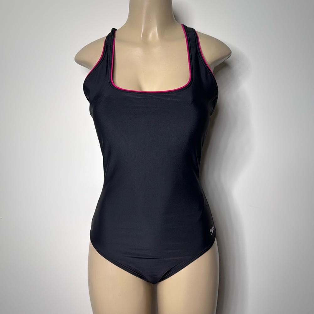 Speedo Black One-Piece Swimsuit with Pink Trim